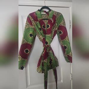 Vibrant African Wax Print Tie-Front Top - Green & Magenta